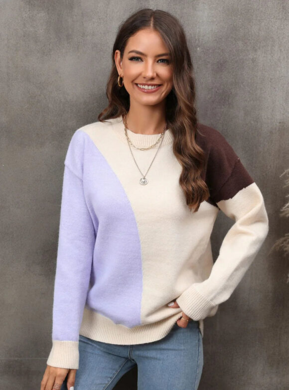 Pullover Splicing Color Matching Sweater - Image 9