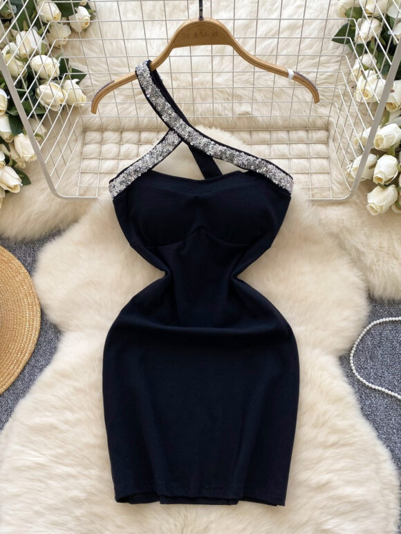 White One Shoulder Crystal Bodycon Mini Dress - Image 2
