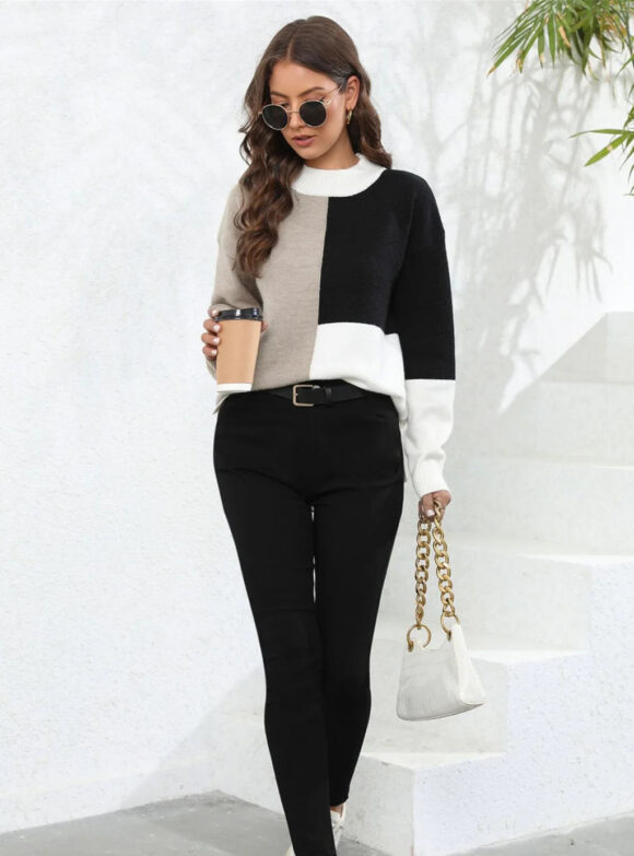 Irregular Knitted Loose Pullover Sweater - Image 3