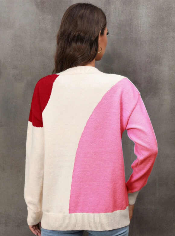 Pullover Splicing Color Matching Sweater - Image 3