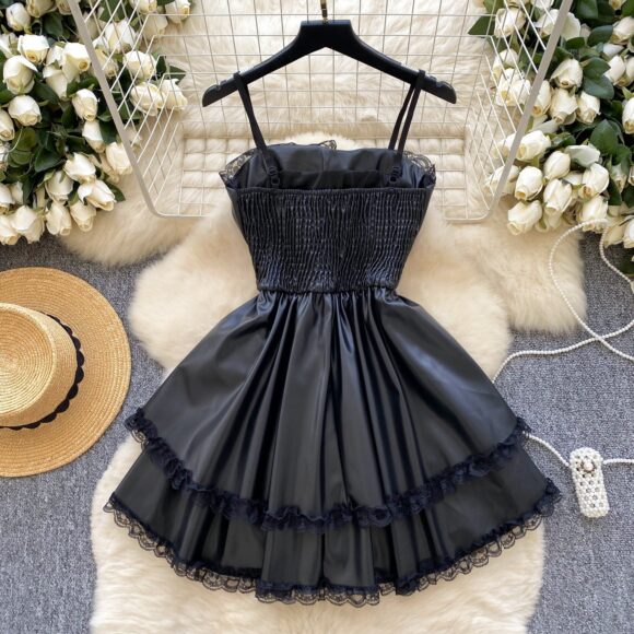 Short Black Mini Ruffles Lace Dress - Image 4