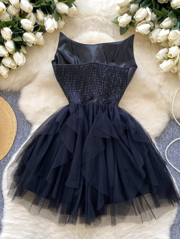 Sexy Lace Up Black Short Mini Tulle Dress - Image 3