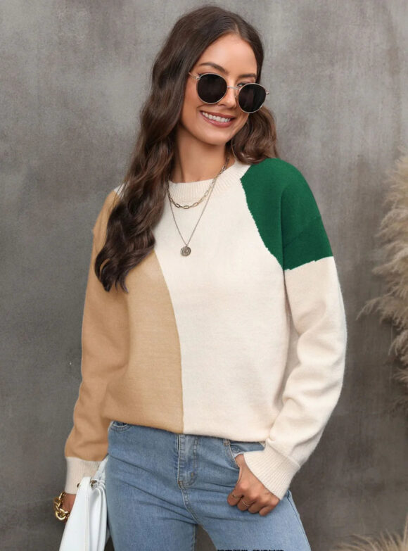 Pullover Splicing Color Matching Sweater - Image 4