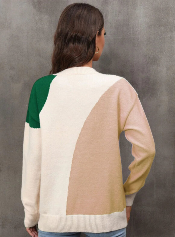 Pullover Splicing Color Matching Sweater - Image 7